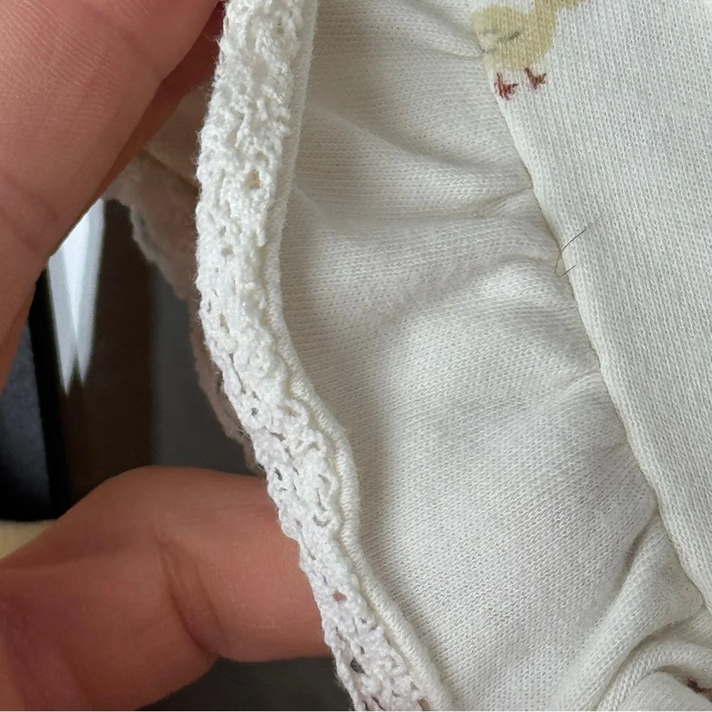 Quincy Mae Flutter dress ducks print lace baby girl beige neutral chicks ruffle